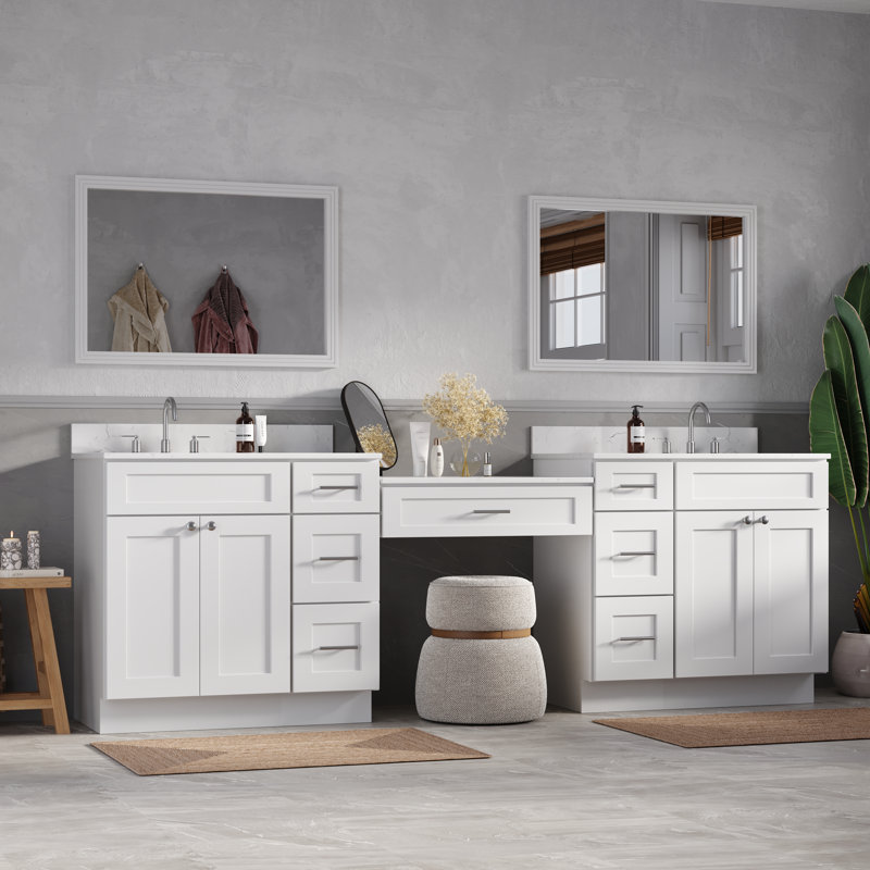 103'' Double Bathroom Vanity with Quartz Top, White
