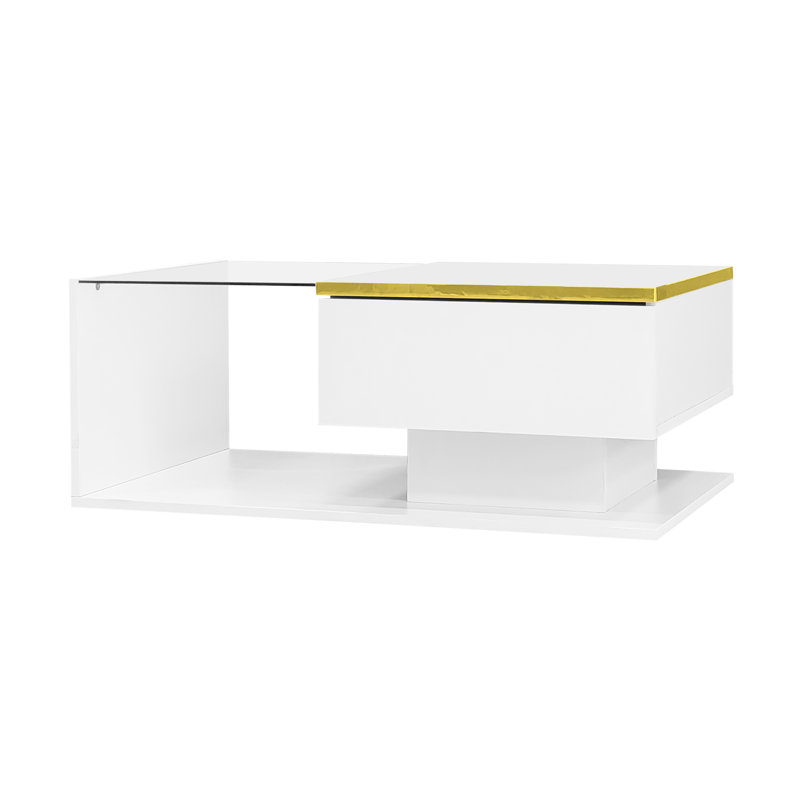 Table basse de 35,4 pouces de long, très brillante. Tables d'appoint, tables basses avec verre et effet à DEL, Blanc