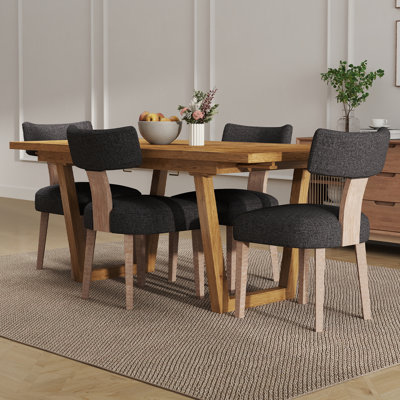 Solid Wood Dining Table Set Farmhouse Extendable Dining Table And Upholstered Chair For Dining Room/Kitchen