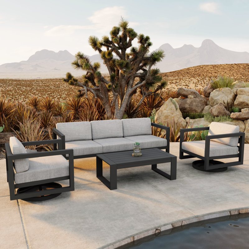 Rugiatu 4 Piece Sofa Set With Swivel, Slate, Cast Silver Sunbrella®