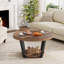 Table basse ronde de 31,5 po, table basse industrielle à 2 niveaux avec tablette de rangement, plateau en bois brun rustique avec structure en métal noir, table de salon-302982761