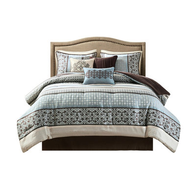 Blue King 7 Piece Comforter - With Fascinating Geometric , , Includes Shams & Bed Skirt Size Mesmerizing Filling, Machine Washable