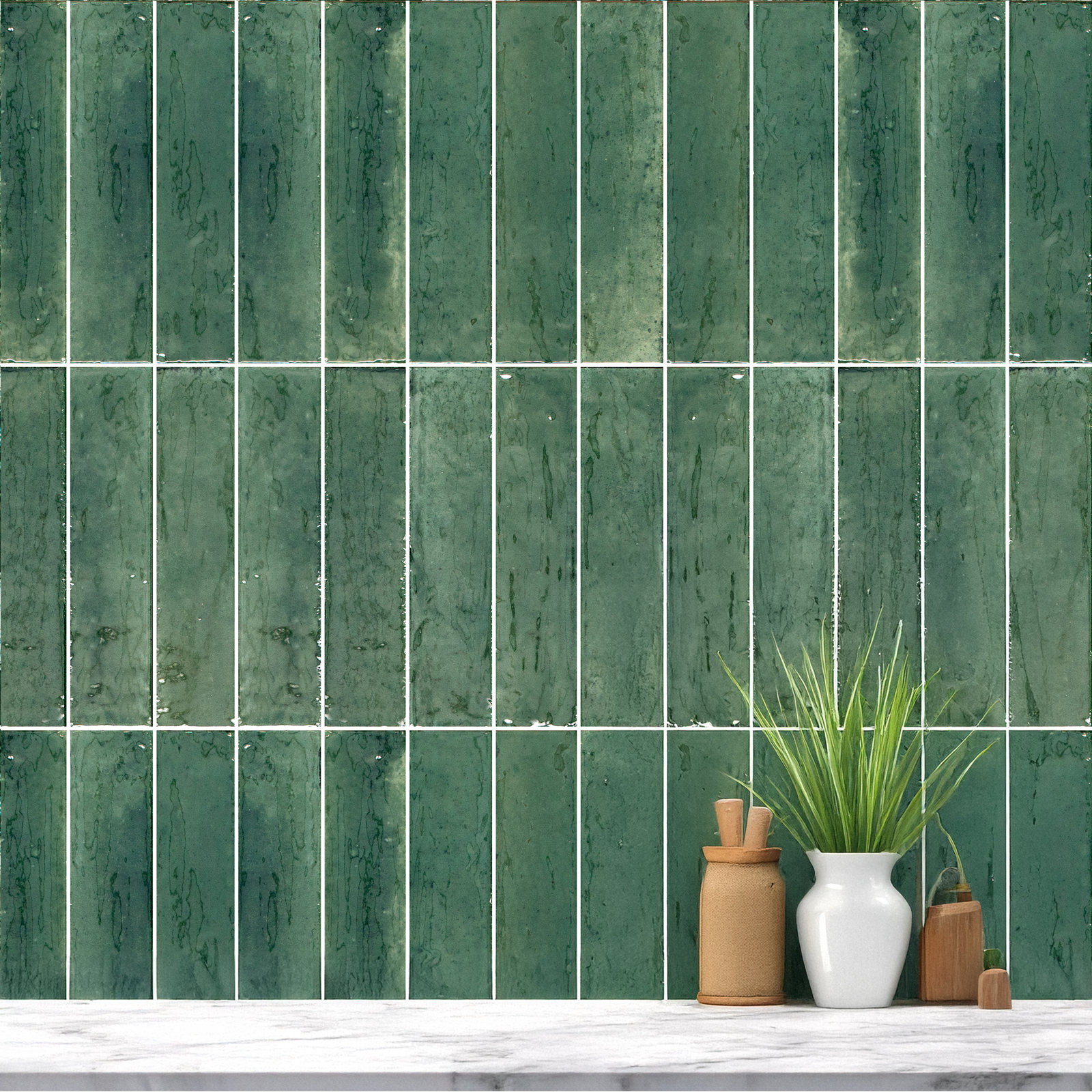 Lucca 2.5" x 9.5" Porcelain Subway Tile, Sea Water Green