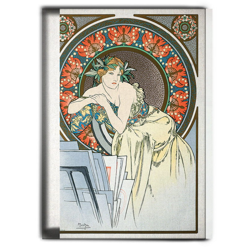 Donna con Portfolio by Alphonse Mucha - Rectangle Painting on Canvas