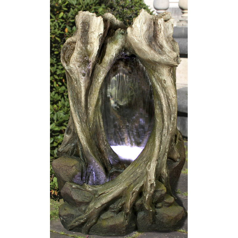 Fontaine tronc d'arbre en résine avec lumière DEL