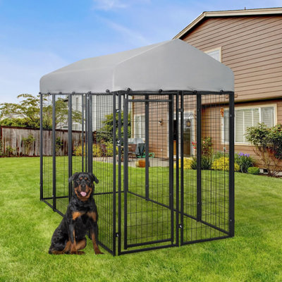 BOWHAUS Dual-Use Outdoor Dog Kennel, Removable/Waterproof/Anti-UV Roof, Anti-Rust Metal Frame, 47.2/94.5 Inch