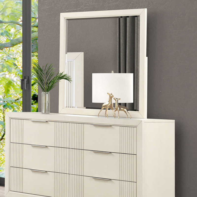 37.9"W Transitional Mirror, Antique White