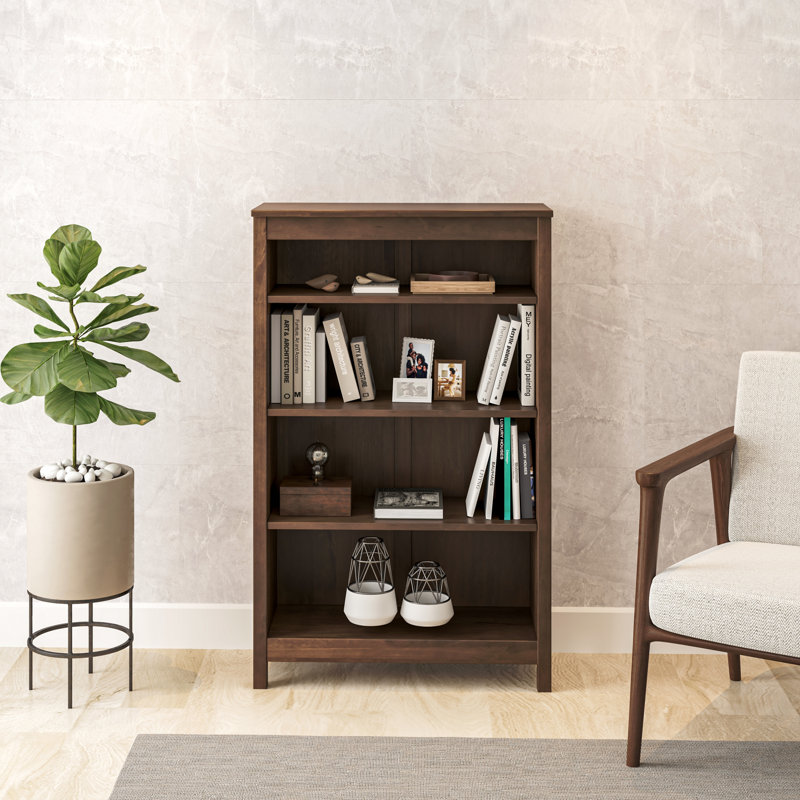 Classic Shaker Style Solid Wood Bookcase, (4 Shelves) 48"H x 30"W x 13.25"D, Rich Brown