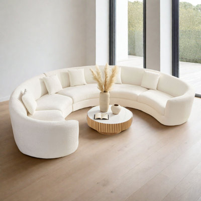 Canapé modulaire incurvé moderne, conception ronde modulaire, canapé demi-cercle réarrangé, ensemble de salon en tissu beige Boucle,