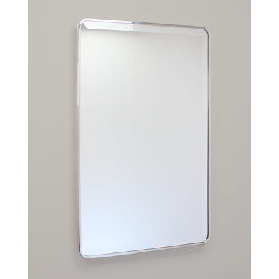 Austin Farmhouse Metal Framed Rounded Rectangle Recessed Bathroom Medicine Cabinet, Beveled Mirror, in-Wall Opening, Powder-coated Steel, Adjustable Glass Shelves, Magnet Close