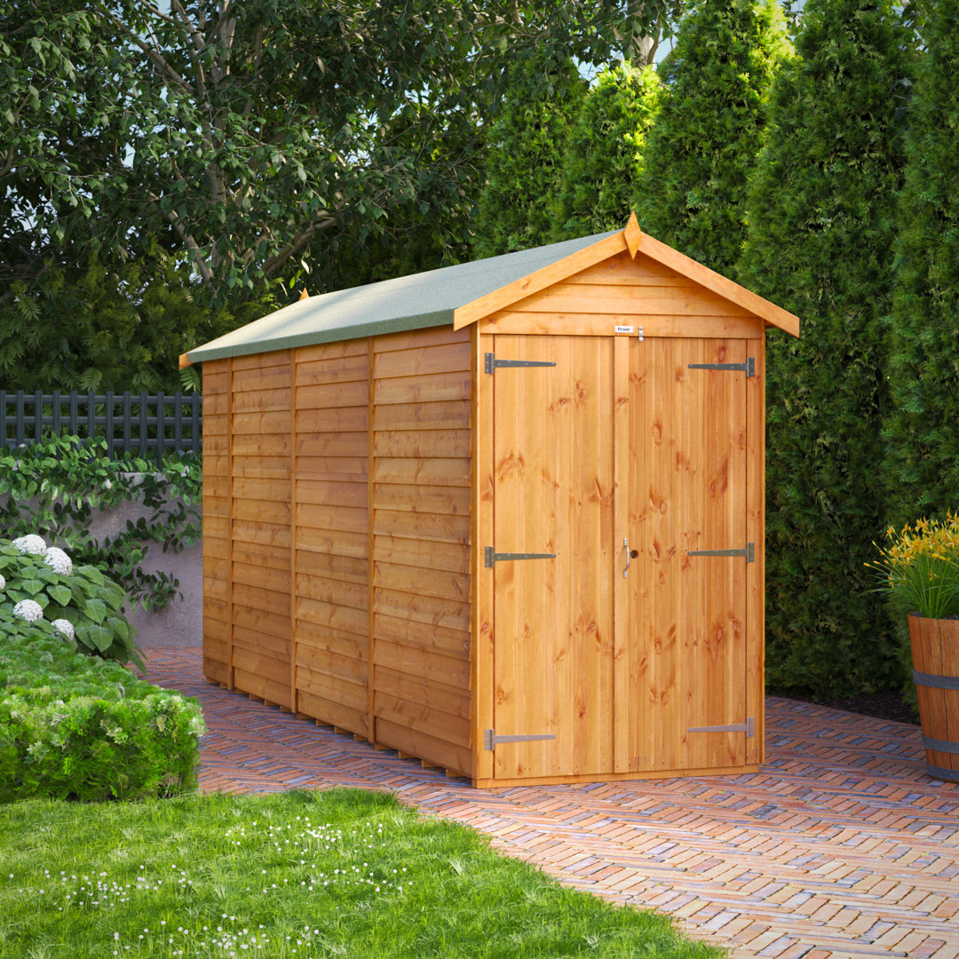 Powersheds 14 x 4ft Timber Overlap Windowless Apex Garden Shed, Double Doors