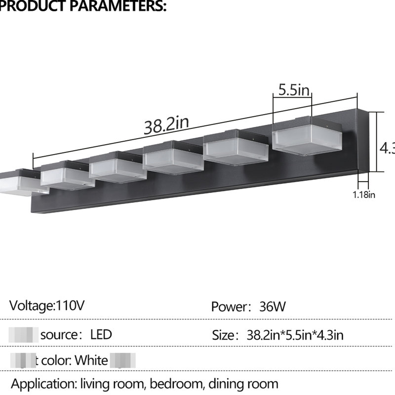 6- Miroir de coiffeuse à DEL noir pour salle de bain et table de maquillage, Noir mat