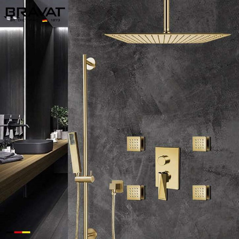 Ensemble de douche Bravat 3 voies dissimulé dans une finition or brossé