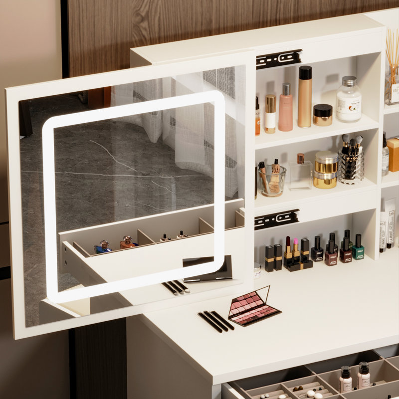 Ensemble coiffeuse avec tabouret et miroir Brienne
