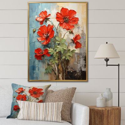 " Red Geraniums Scarlet Bloom Patchwork II "