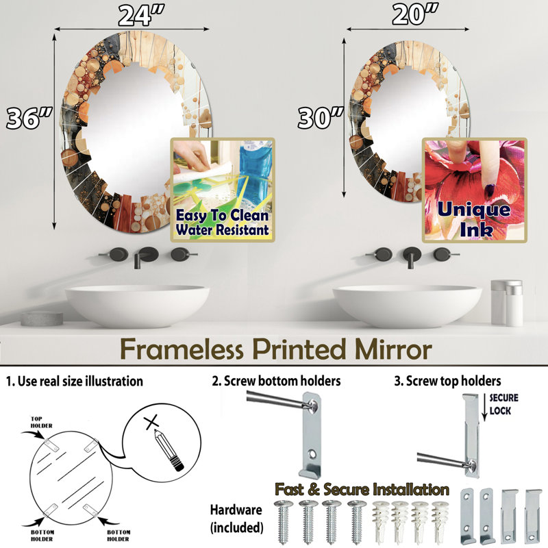 Bachata - Miroir mural moderne ovale, 36 po x 24 po