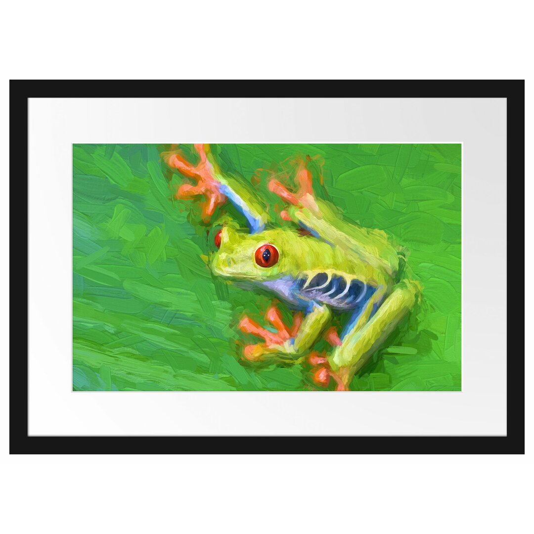 Gerahmtes Poster Frosch auf Blatt