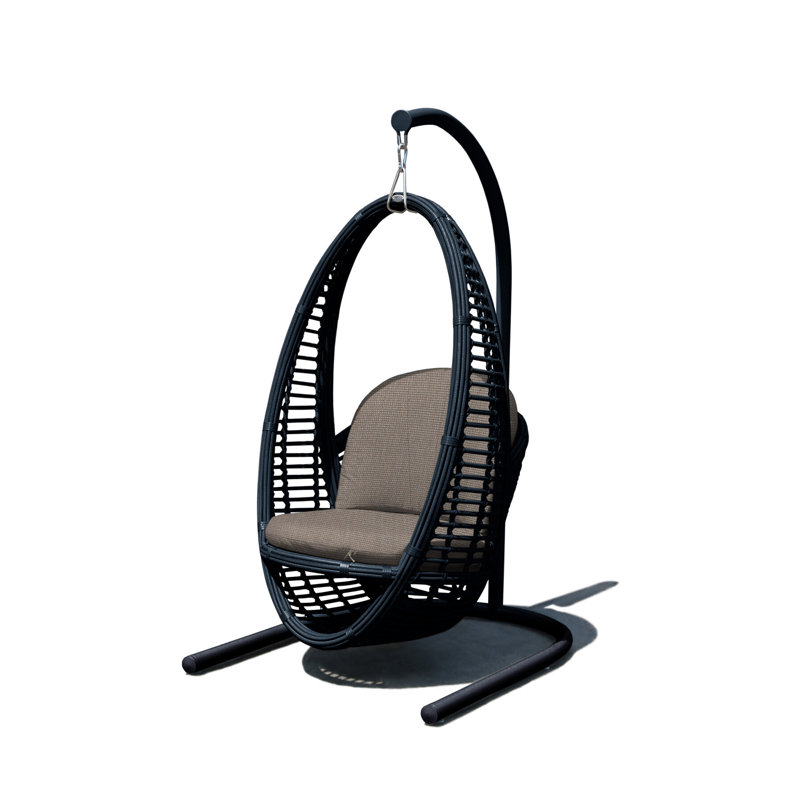 Heri Porch Swing with Stand, Black Mushroom, Canvas Taupe Sunbrella® Canvas