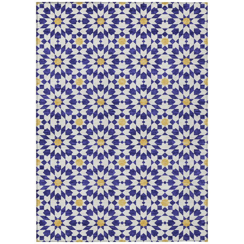 Tapis intérieur lavable 8 pi x 10 pi bleu marine et ivoire