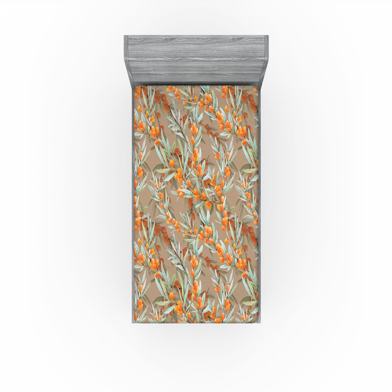 Drap-housse Ambesonne, Drap-housse de taille simple, Orange foncé / motif floral vert pâle