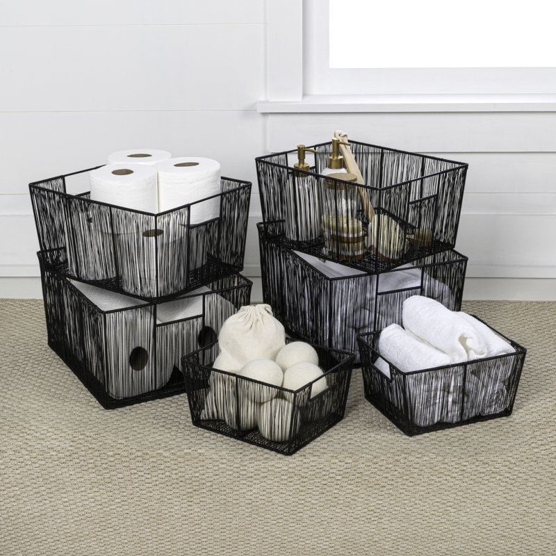 Sutton Modern Glam Handmade Wire Metal Nesting Storage Baskets (Set of 6), Black