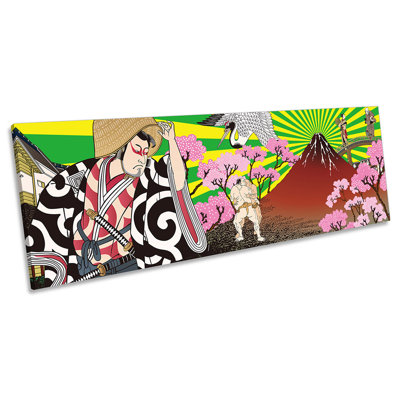 Samurai Fuji Japan Asian Panoramic - Wrapped Canvas Panoramic Painting
