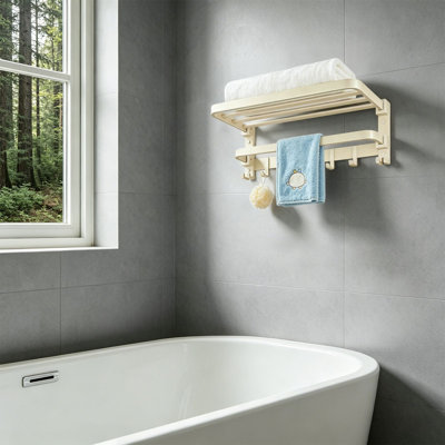 Foldable Bathroom Shelf, Wall Mounted Towel Rack