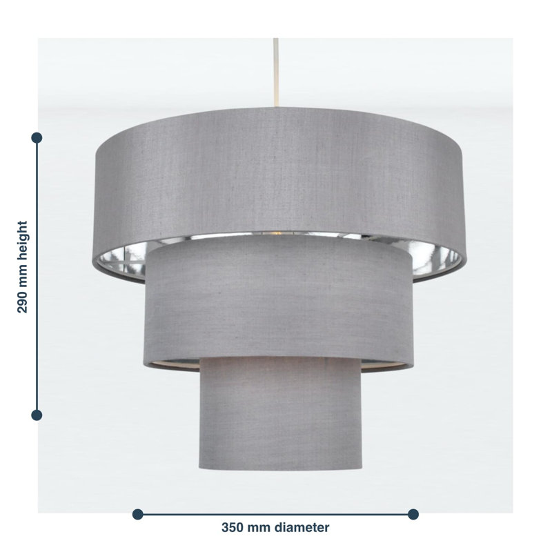 29cm H Silk Empire Pendant Shade, Grey/Chrome