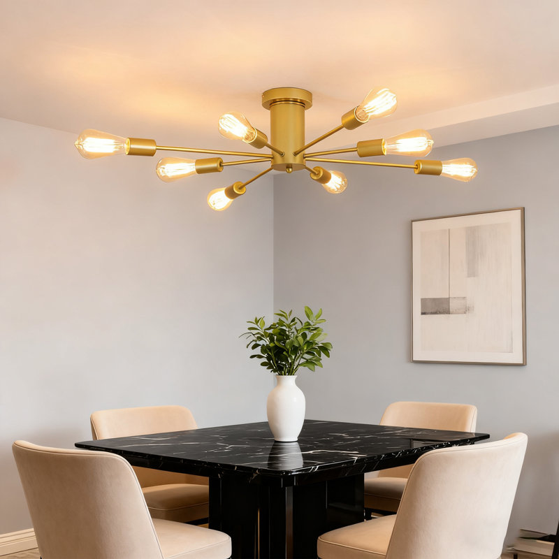 Plafonnier Spoutnik semi-encastré 8 lumières Jacobson pour salon et chambre à coucher, Or