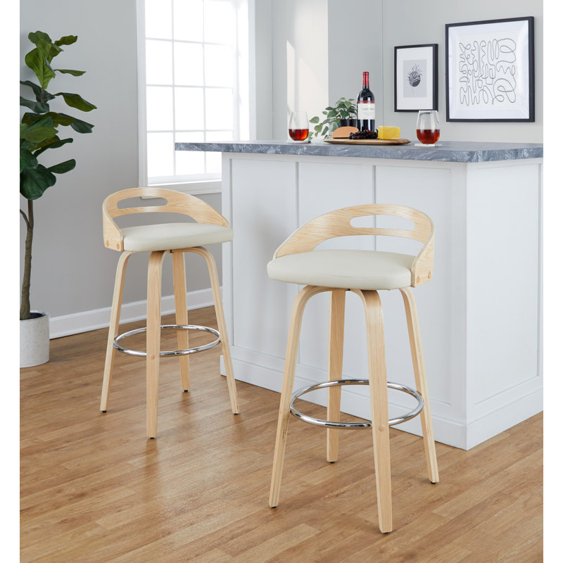 Stoughton Swivel Upholstered Counter Stool, Bar Stool (30" Seat Height), Cream, Light Gray/Chrome