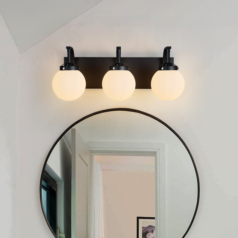 Modern Milk Glass Globe Shade Bathroom Light Vanity Light Fixture for Hallway Living Room Wash Room Powder Room, Matte Black