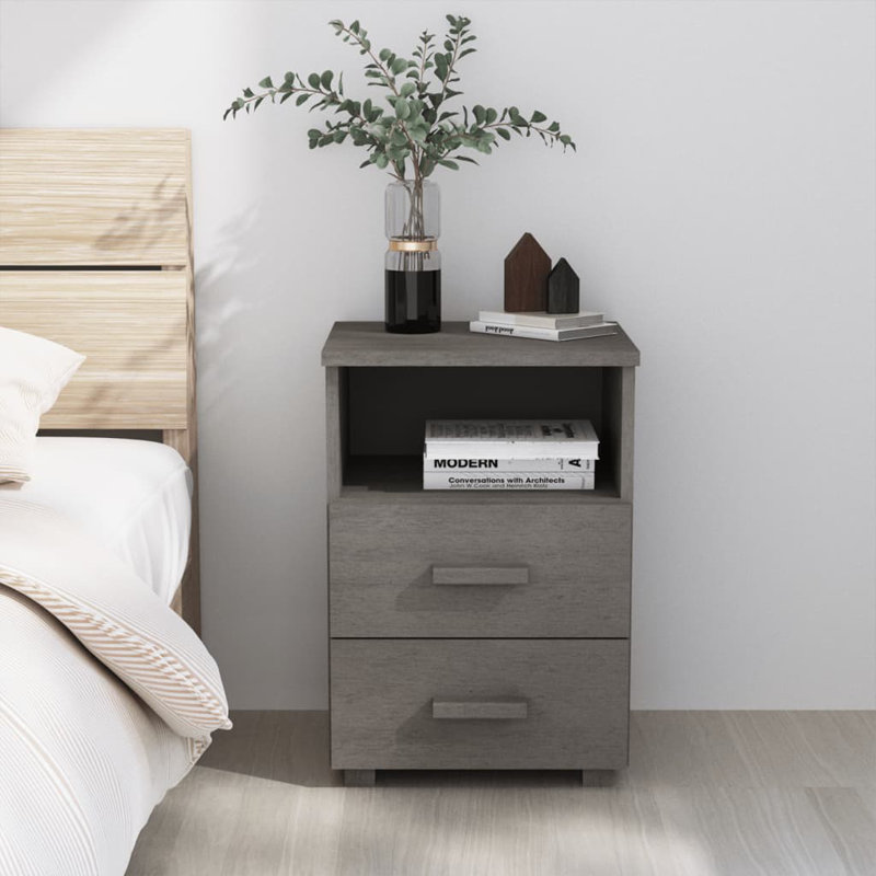 Ebern Designs Bedside Cabinets 40X35x62 Cm Solid Wood Pine, Light Grey, Individual