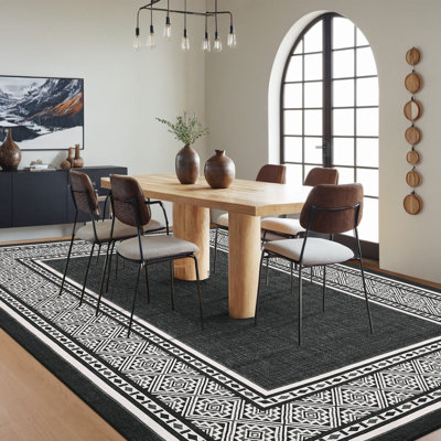 Tapis modernes modernes à bordure neutre, noir 8 pi x 10 pi, doux, lavable, antidérapant, uni, grand tapis décoratif géométrique pour le salon, la chambre à coucher, la chambre à coucher, la chambre de bébé, la chambre de bébé, le dortoir, le bureau, la ferme, la maison