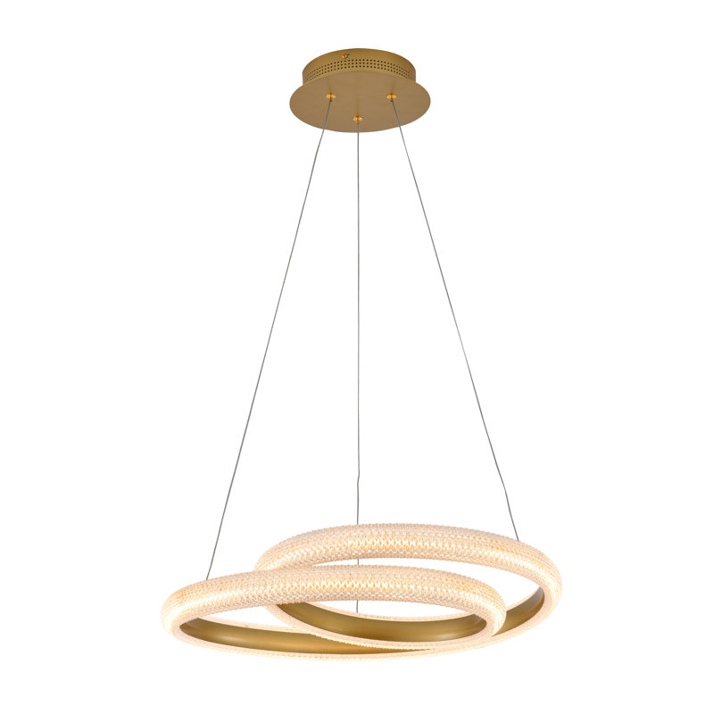 2-Light Gold Dimmable LED Chandelier With Clear Acrylic Diffusers