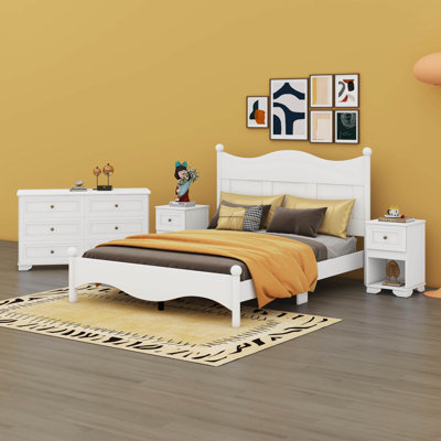 Anfernee 4-Pieces Retro Style Bedroom Sets, Queen Size Platform Bed With Nightstand And Dresser With Metal Handle