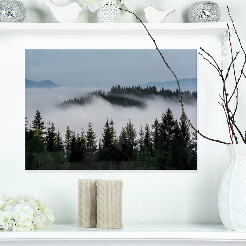 Dark Trees and Fog Over Mountains Landscape Wrapped Canvas Print