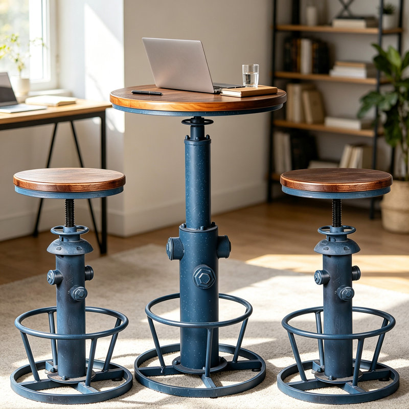 Jermeshia 2 - Person Pine Pedestal Dining Set, Blue, Blue/Brown