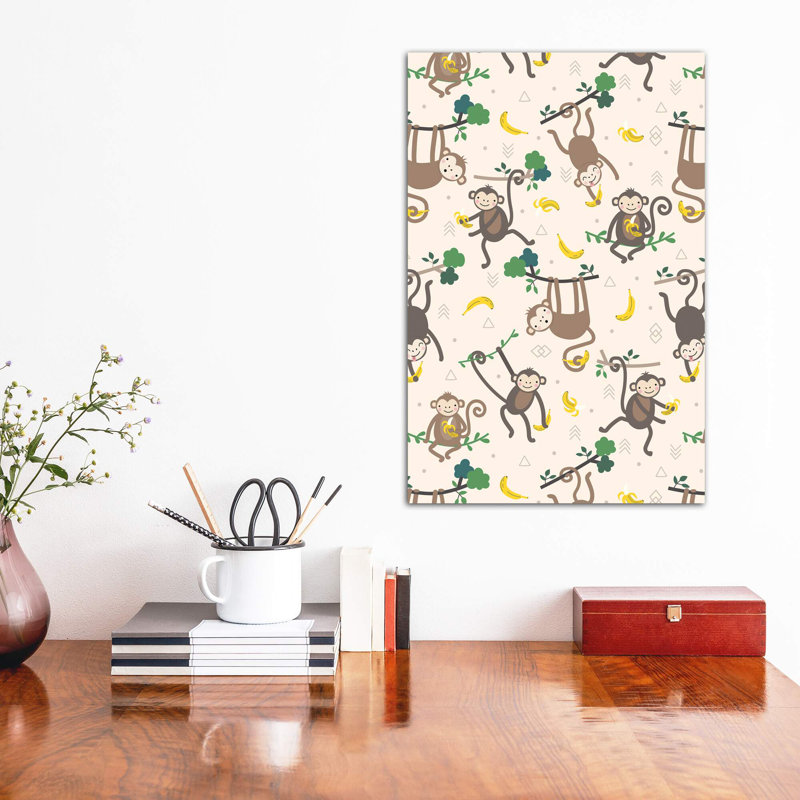 «Little Monkey III» par Caroline Alfreds - impression d'art graphique, Pas de tapis, H 26 po x l 18 po x 1,5 po, Toile tendue