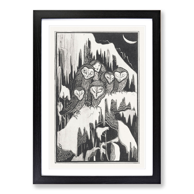 Six Barn Owls by Theo Van Hoytema - Framed Print, 65cm H x 48cm W x 2cm D, Black Framed