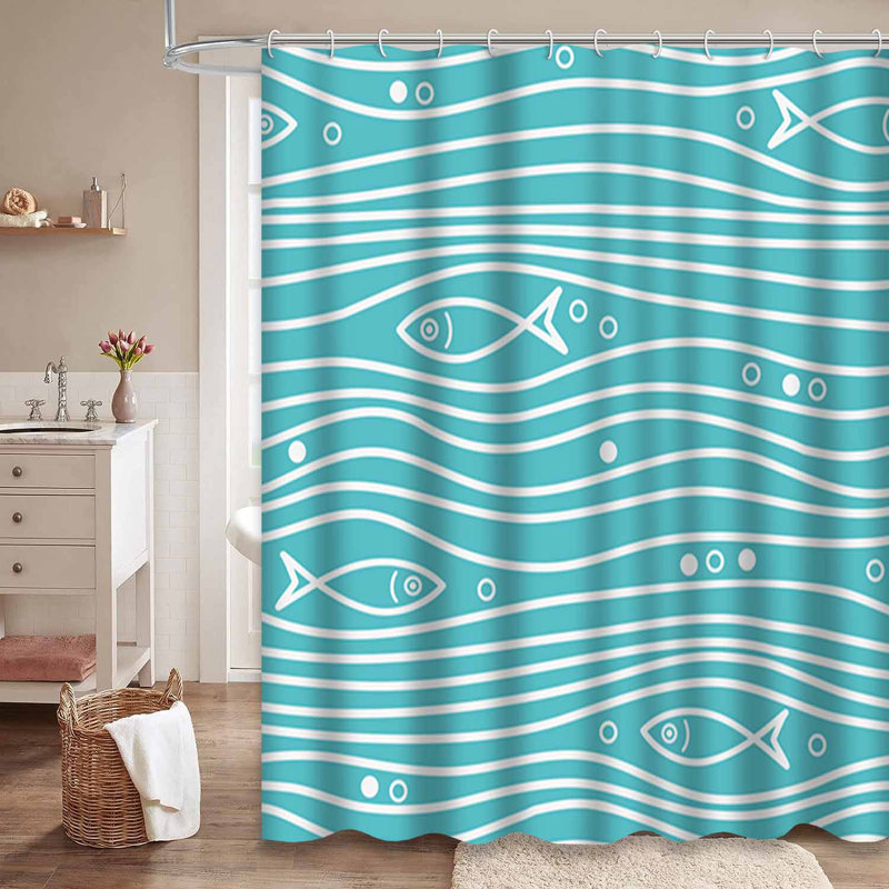 Rideau de douche imperméable avec 12 crochets Ocean Happy, L 72 po x l 72 po