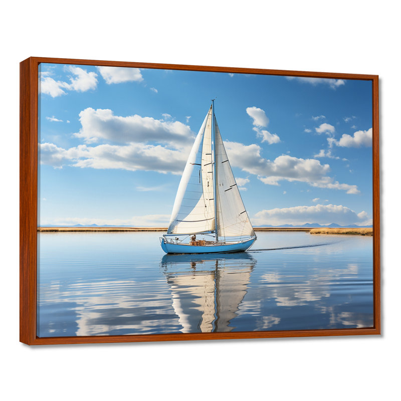 Voilier, voile, sérénité I - Bateau, art mural sur toile, H 12 po x l 20 po, Cadre flottant brun