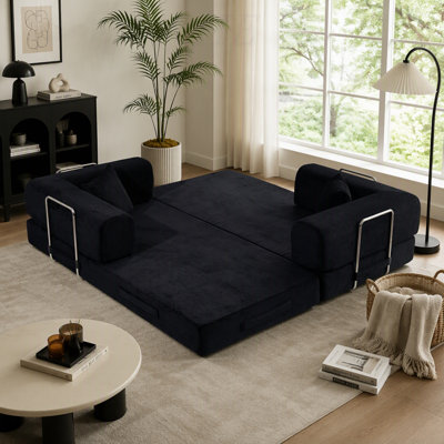 Canapé-lit convertible, canapé de sol pliant en velours côtelé, matelas futon dépliable avec oreillers, canapé sans dossier pour salon, chambre