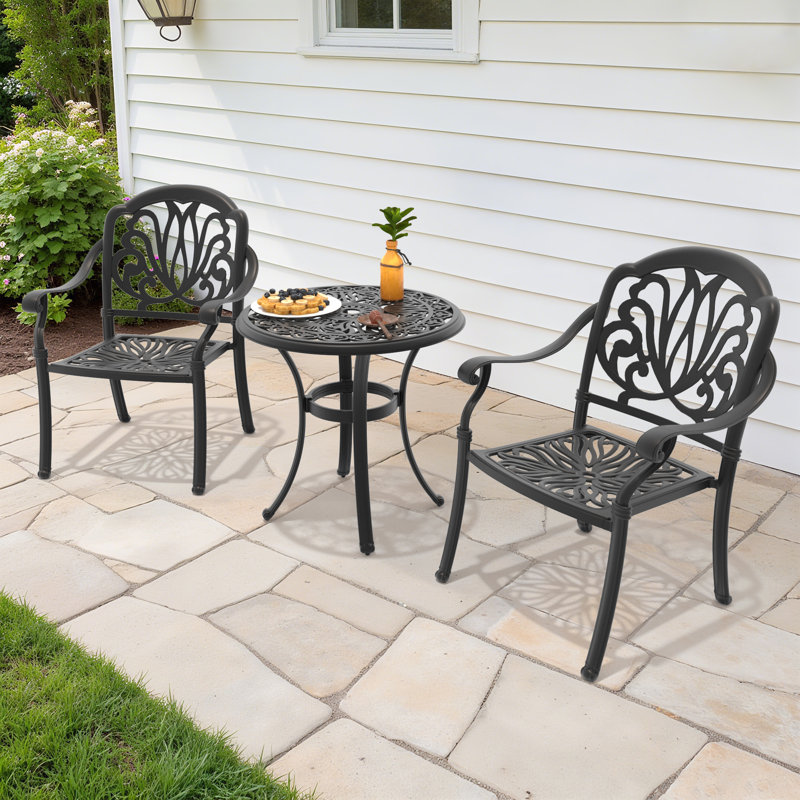 3-Piece Round Table Outdoor Cast Aluminum Dining Set, A Patio and Terrace Essential