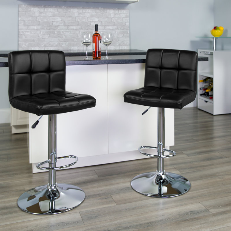 Leonardo Swivel Upholstered Adjustable Height Counter Stool, Black