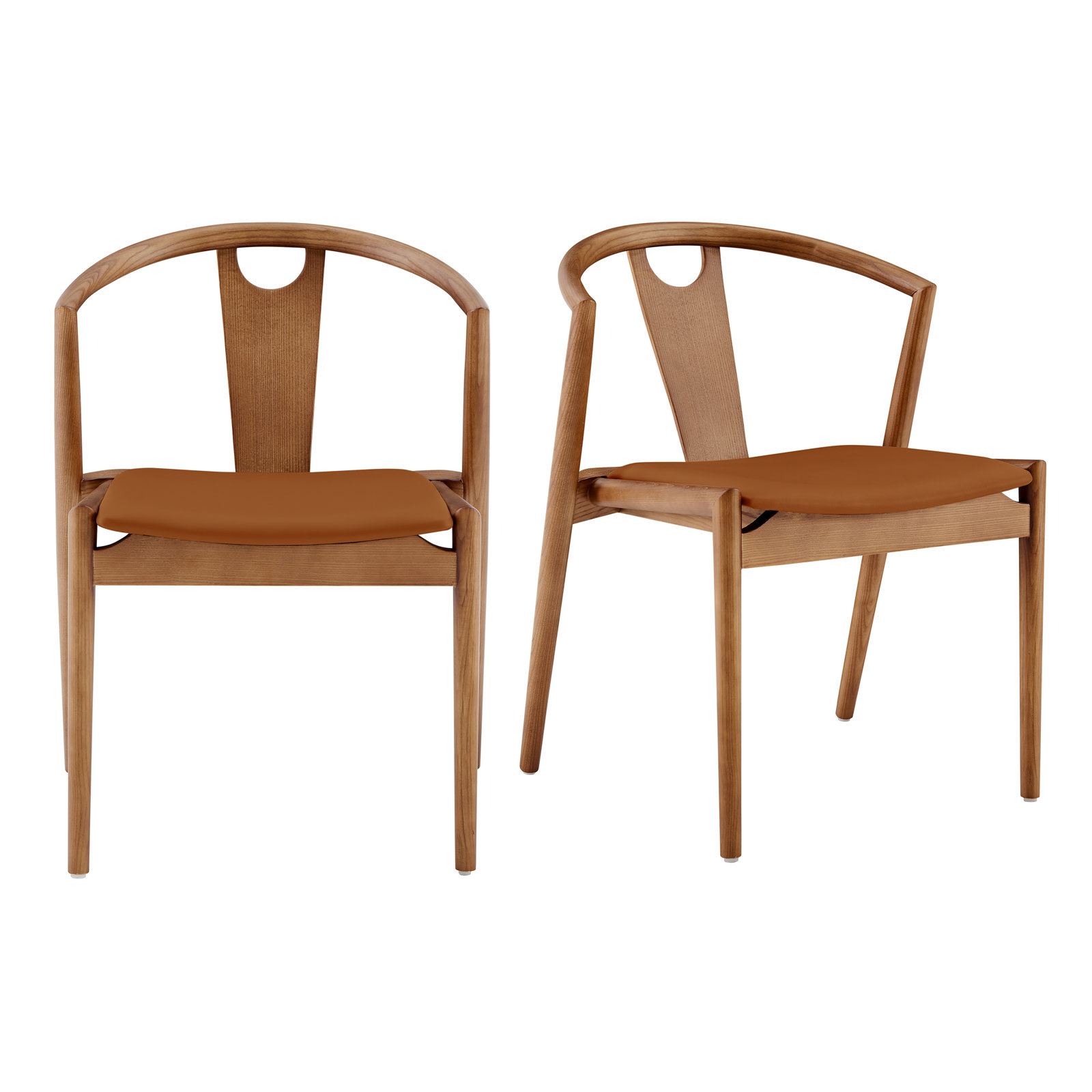 Ambra Vegan Leather Dining Chair, Dark Tan Faux Leather/Walnut Frame, 2