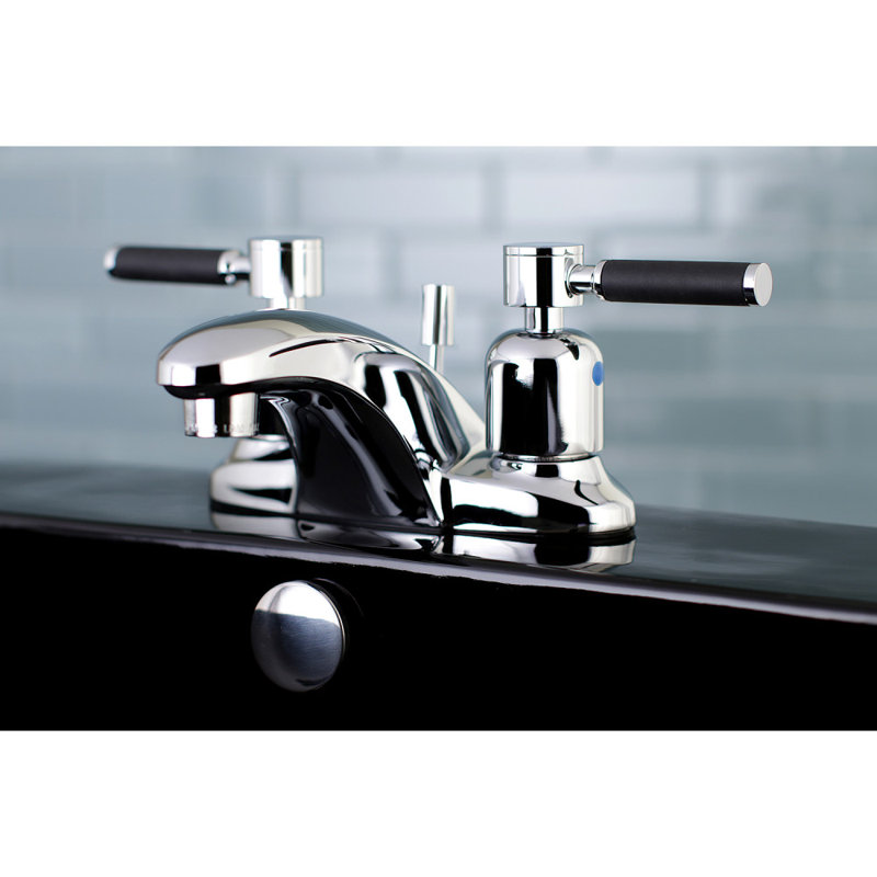 Kingston Brass Kaiser Two-Handle 3-Hole Deck Mount 4" Centerset Bathroom Faucet with Plastic Pop-Up, Polished Chrome