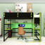 Lit mezzanine avec bureau, lumières RVB, support de rangement latéral et tablettes multiples-680192016-680192018