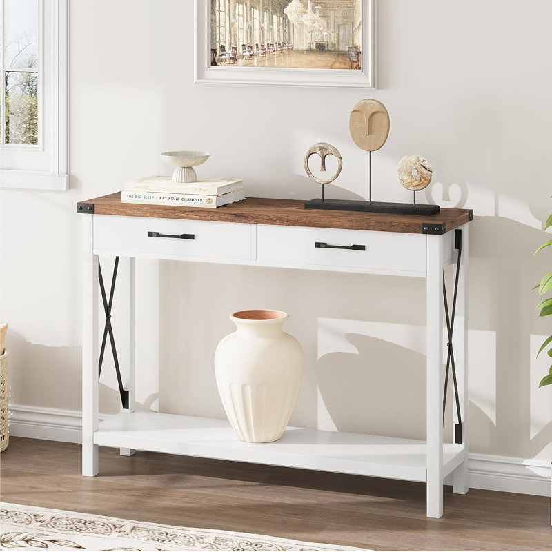 Console Table, Brown/White