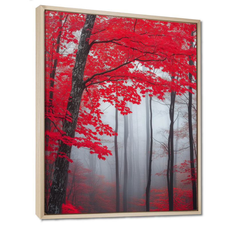 Art mural rouge érable, toile forêt d'automne, Deshmukh, H 40 po x l 30 po, Cadre naturel flottant