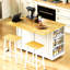 Îlot de cuisine 48 pouces avec 2 tabourets de bar, prise de courant, support de rangement interne pour porte, chariot de rangement pour cuisine sur 5 roulettes avec abattant, 5 supports latéraux, 2 tiroirs